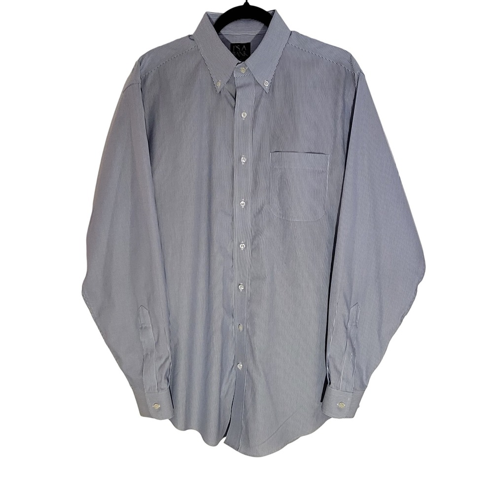 Jos. A. Bank Button Down Mens 16.5-36 Blue Pinstripe Traveler Tailored Fit Shirt